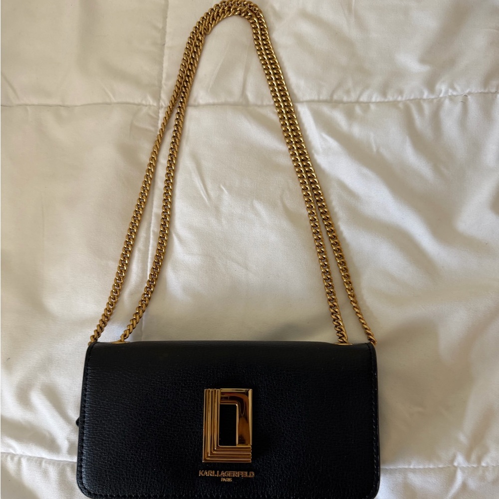 Karl Lagerfeld Black Crossbody Bag with Gold Chain